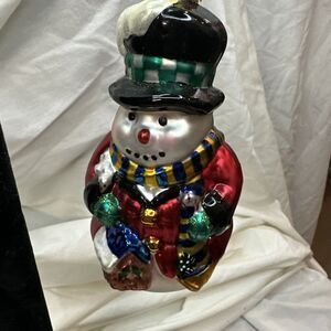 Vintage 1999 BK Christmas Tree Ornament Snowman Glass